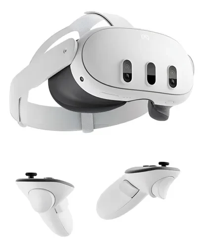 Headset Meta Quest 3 branco com dois controles Touch Plus.