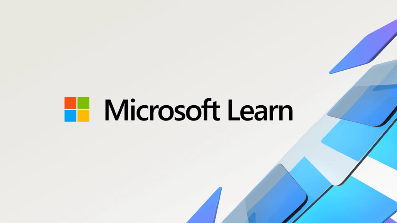 Microsoft Learn: cursos gratuitos para começar e certificações para avançar na tecnologia Identidade visual do Microsoft Learn com o logotipo da Microsoft e formas geométricas azuis.
